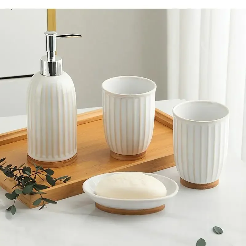 Ceramic Bathroom Supplies Toilet Set Four-piece Bathroom Tray Toilet Brushing Wash Mouth Cup Supplies Kit Toothpaste Dispenser