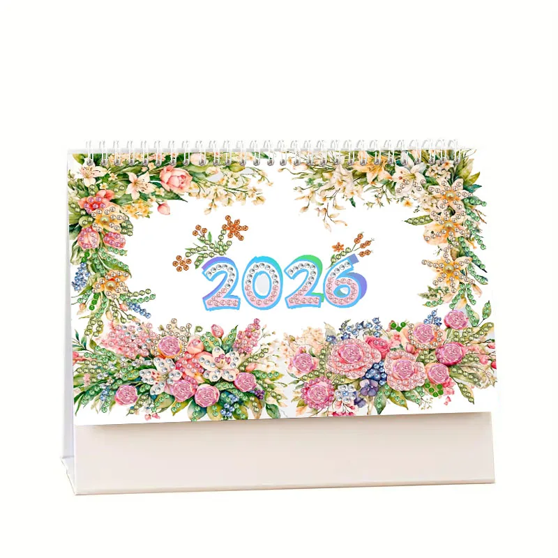 

12 Piece/Set Diamond Embroidery Happy 2026 New Year with Carriage/Handbag/Astronaut Pattern Diamond Painting Desktop Calendar
