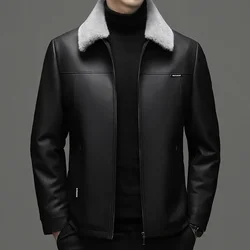High Quality Men's Leather Down Jacket Detachable Natural Fur Collar 90% White Duck Down Coat Men Winter Puffer Jacket JK-018