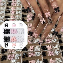 30pcs Mixed Resin Bowknot Bow Nail Art Charms Pink/White/Black 3D Nail Decoration Studs Jewelry For Acrylic Nails Valentine Tips