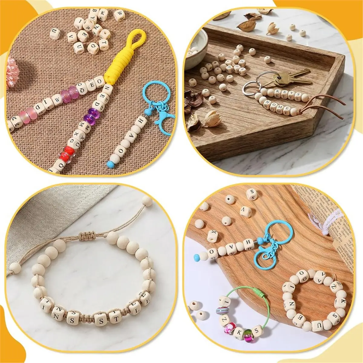Best of 2026 780 Pcs Cube Wood Beads with 800 Round Wooden Beads, 10mm A-Z Square Alphabet Wood Bead, for Jewelry Making and DIY