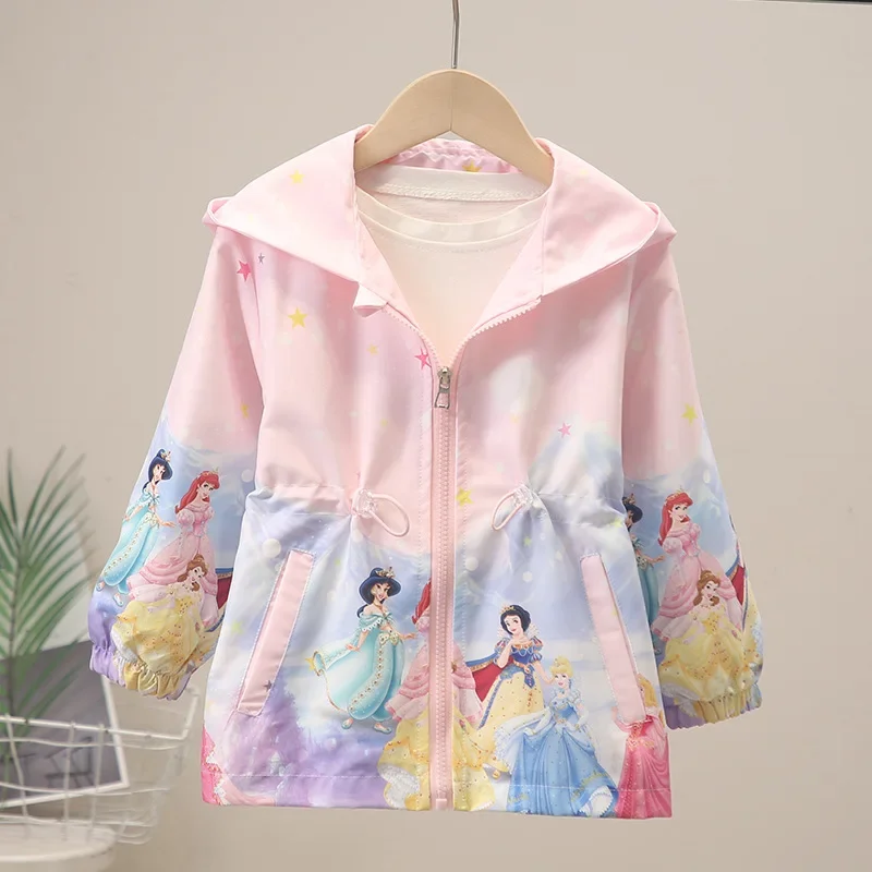 New Spring and Autumn Elsa Jacket Spring and Autumn Cartoon Hooded Mid-length Coat European and American Children\'s Windbreaker