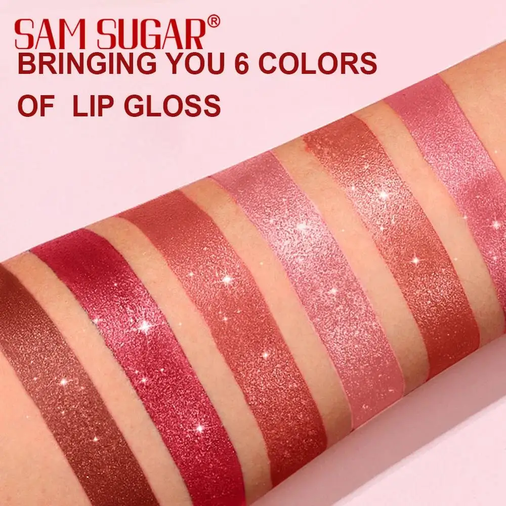 Set di rossetti rosa diamante da 6 pezzi, marrone cioccolato, glitter metallici, trucco lucidalabbra scintillante con perle scintillanti a lunga durata