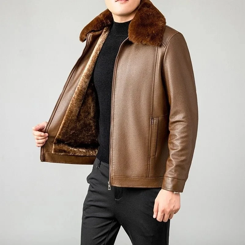 

Leather Jacket Designer Sheep Style Leather Jacket With Large Fur Collar And Cold Resistant Men's Leather Jacket