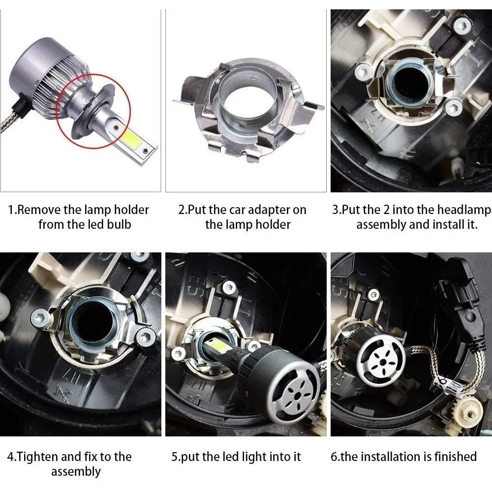 H7 bohlam lampu depan LED H7, 2 buah, Kit klip Retainer soket adaptor penjepit H7 untuk BMW/Audi/Bens/Buick/Nissan dll