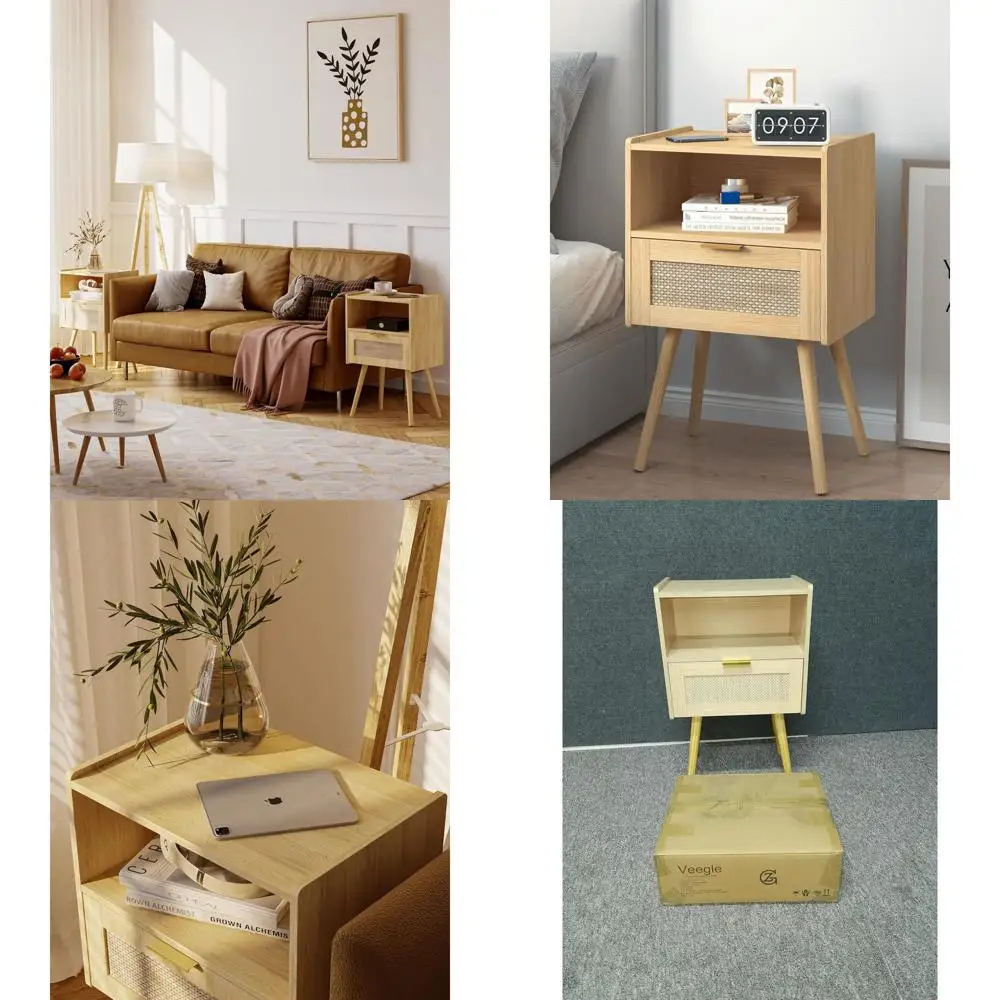 

Contemporary Oak Nightstand with Drawer and Shelf, Storage-Friendly for Bedrooms and Living Spaces, Compact Design for Small Are