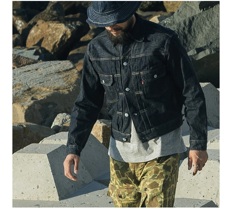 

Прочная джинсовая куртка Bronson 1958 года, модель Type II 58807XX, 14 унций, джинсовая верхняя одежда с необработанными краями, индиго 507XX