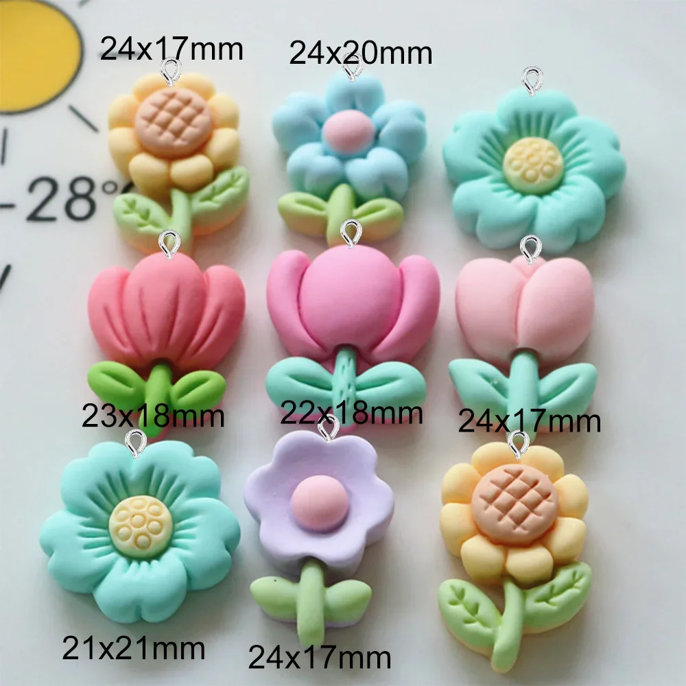 10PCS Flower Series Flatback Charms For Earrings Bracelet Hairpin DIY Jewelry Making Gift Pendants Decoration Accessories