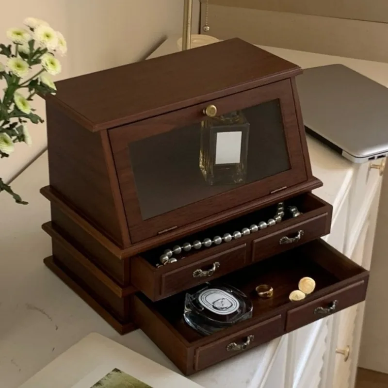 

Wooden Jewelry Storage Box Transparent Jewellery Organizer Case Luxury Bracelet Pendant Cases Aesthetic Ring Necklace Boxes