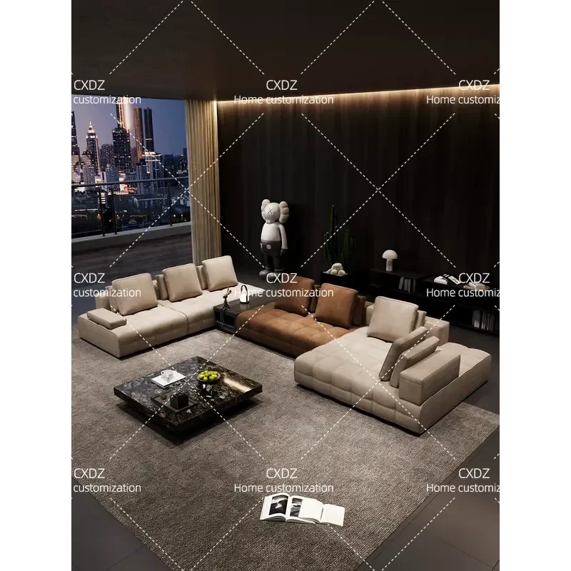 Fabric Sofa Large Apartment Living Room Light Luxury High-end Villa Large Flat Floor Horizontal Hall Sofa Corner Combination