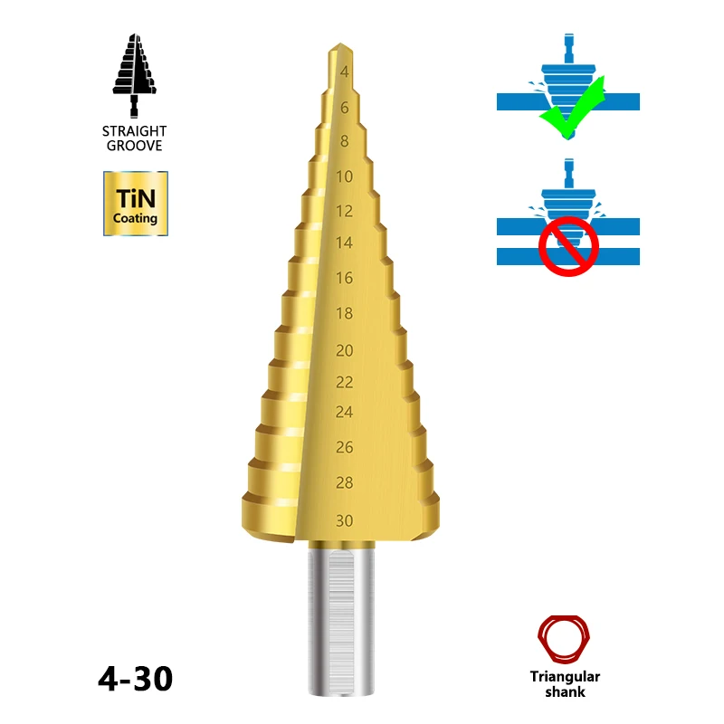 XCAN Drill Bit 4-30mm HSS Straight Groove Step Drill Bit Titanium Coated Wood Metal Hole Cutter Core Drilling Tools Set