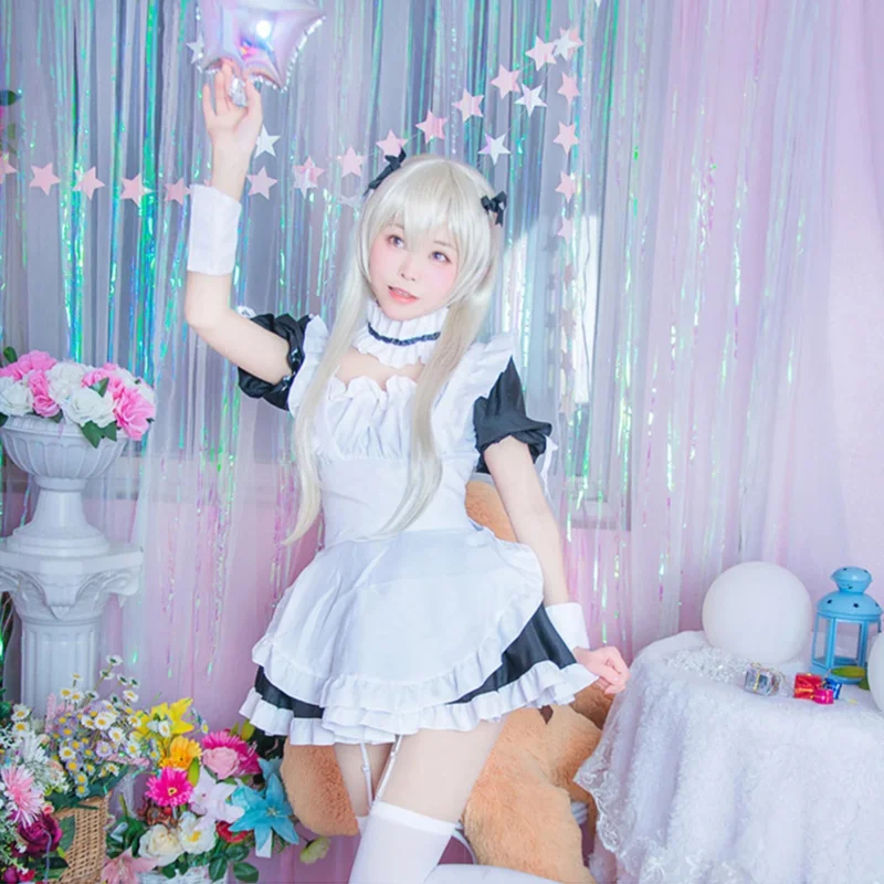 Anime Maid Dress Yosuga no Sora Kasugano Sora Cosplay Costumes Black White Lolita Maid Dress Apron Outfits Sexy Women Dresses