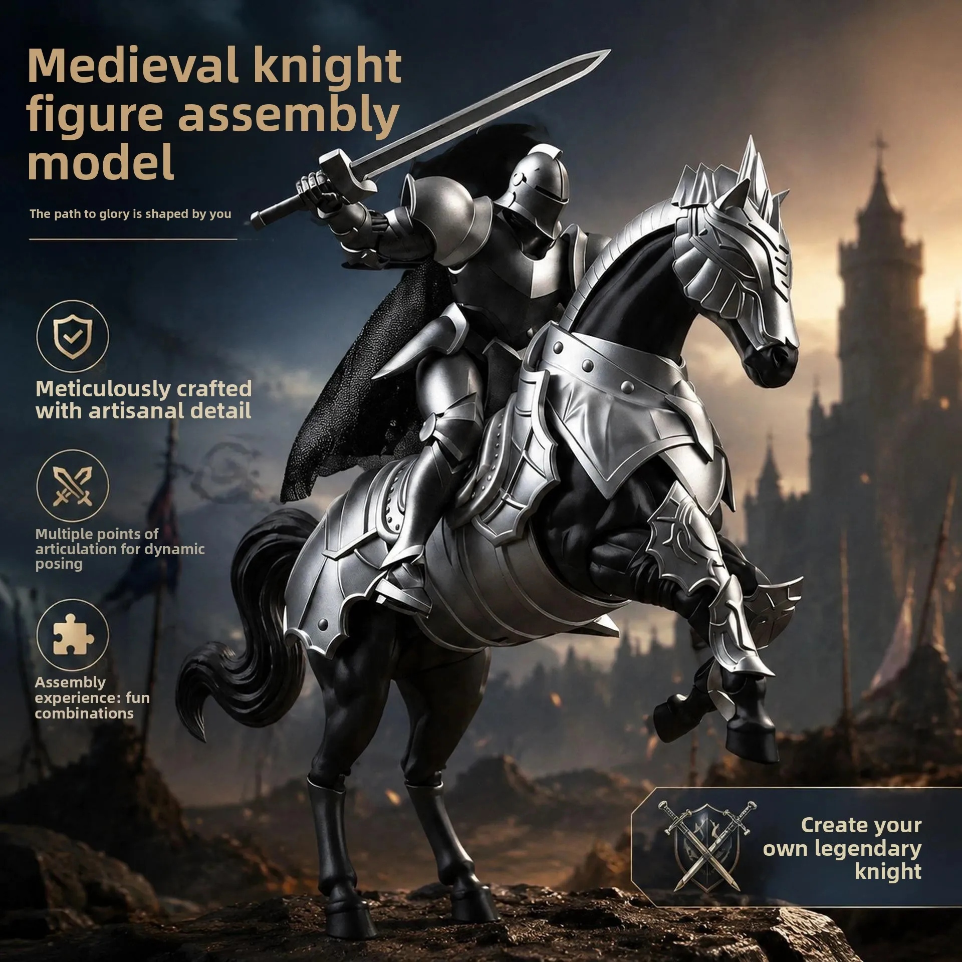 Medieval Knight Soldier and Horse Model Multi-joint Movable DIY Assembly T13 Action Figure Toys Home Decoration Desk Ornaments