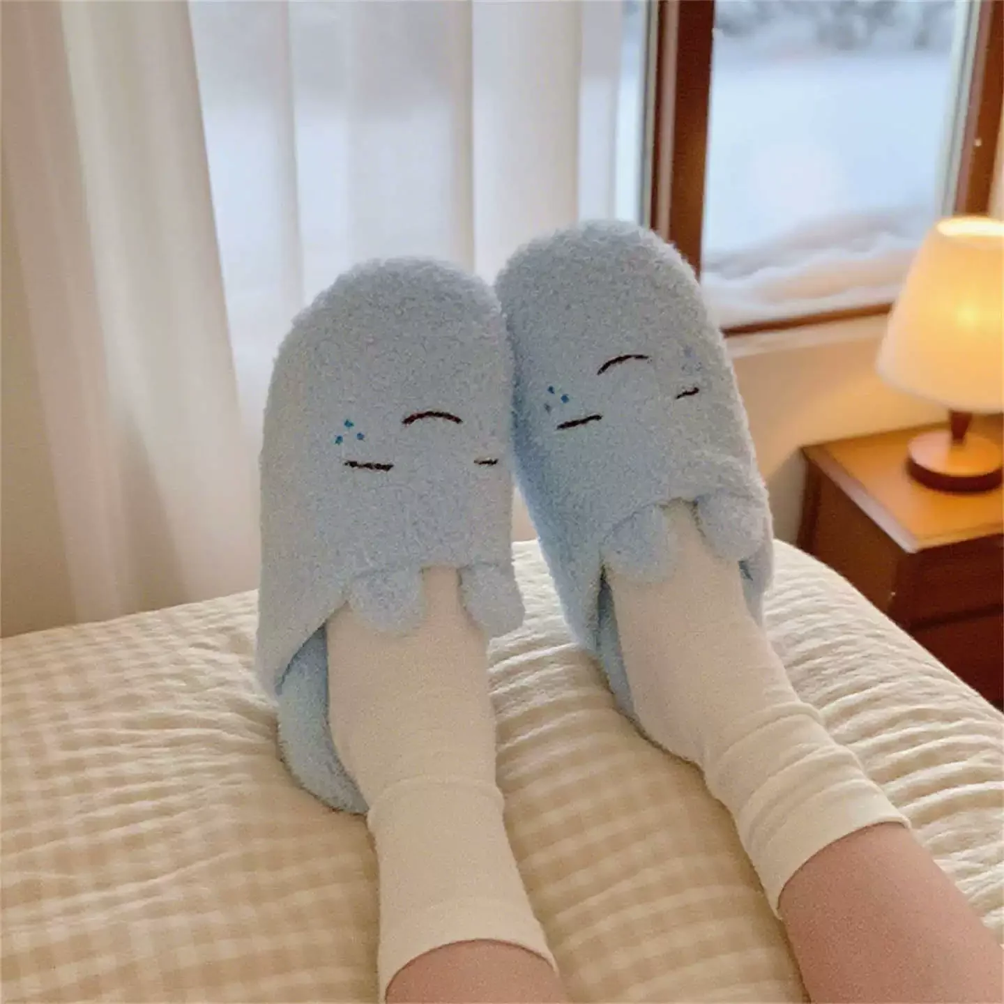 Cute Raindrop Japanese Autumn Plush Slippers Silent Non Slip Cartoon Floor Shoes Home Bedroom Couple Cotton Slippers view 5