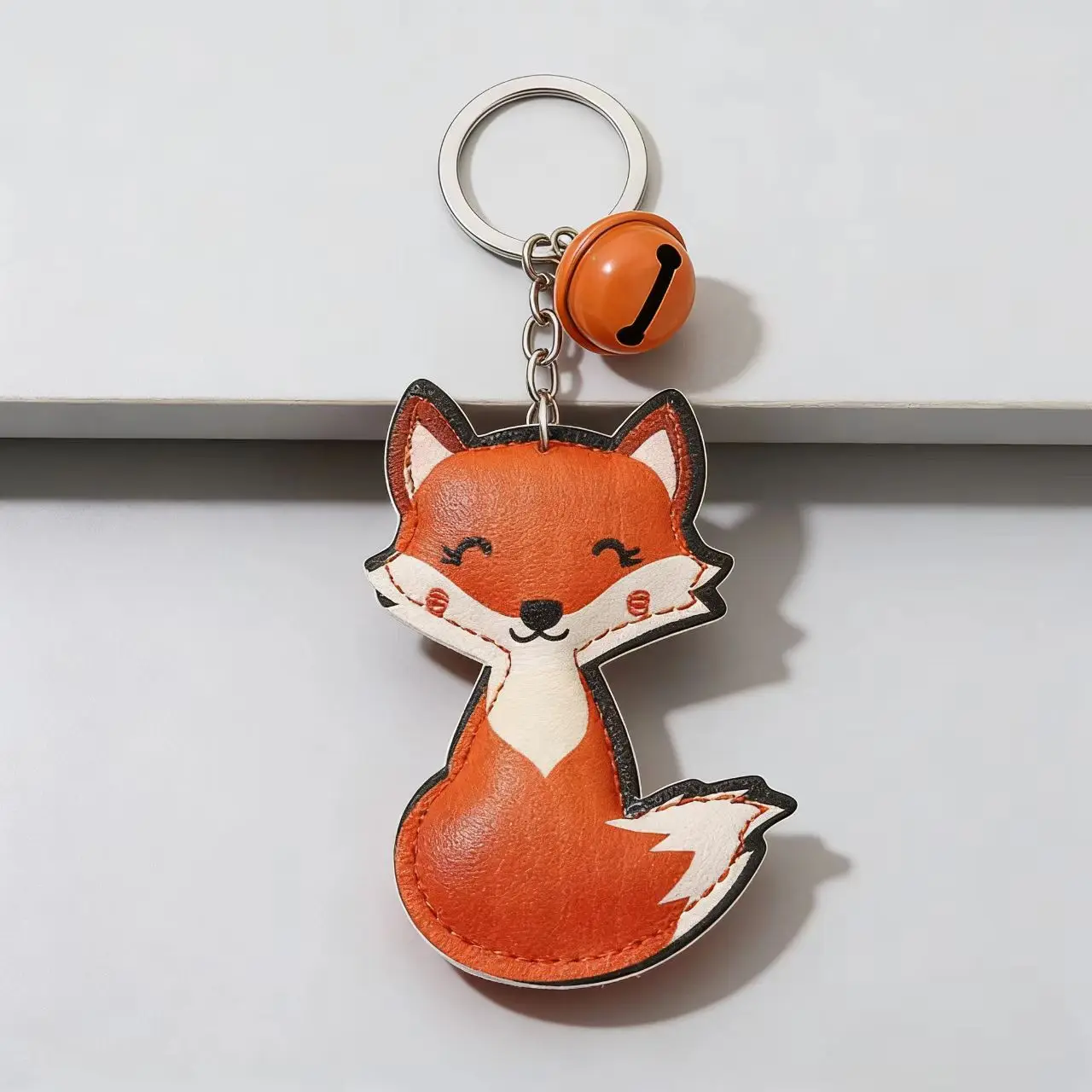 Fashionable Leather Fox Keychain Cartoon Cute Small Metal Bell Pendant Key Chain Animal Bag Charm Women\'s Decoration Accessorie
