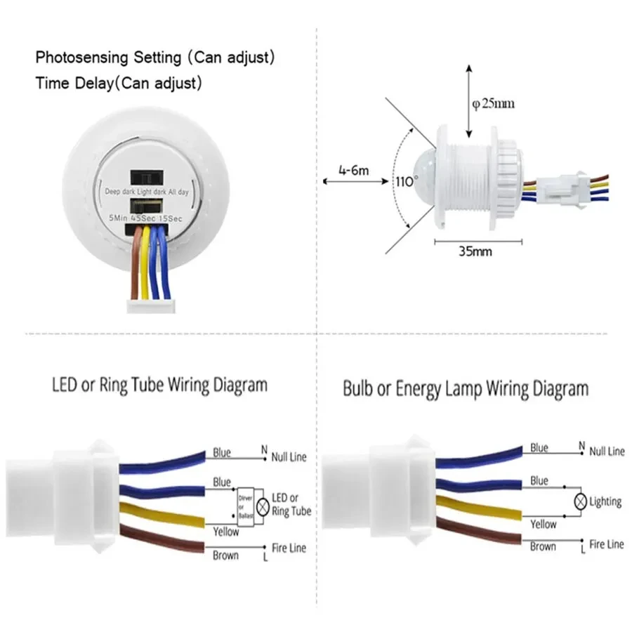 2PCS Smart Motion Sensor Switch 85-265V Automatic Detector Switch Time Lighting Delay Adjust Movement For LED Lamp Ceiling Light