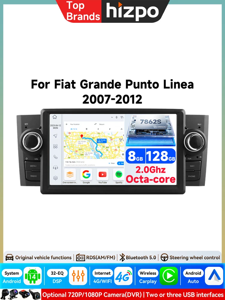 7'' 2Din Radio Samochodowe Android do Alfa Romeo 159 Brera Spider Sportwagon, Multimedialny System GPS 4G Carplay, Inteligentny Ekran Autoradio — 2