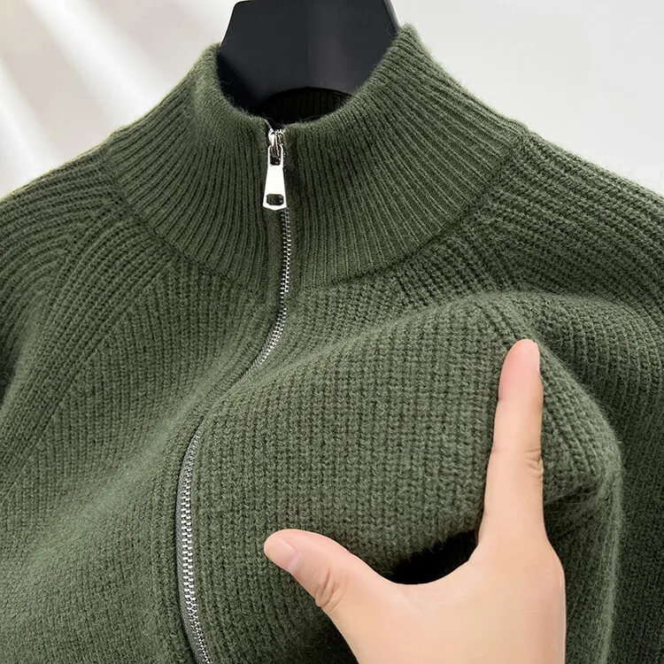 Men's Thiened Sweater Cardigan Zipper Stand Collar Casual Warm Loose Knitted Outerwear Winter Faion Ci Sle Long Sve