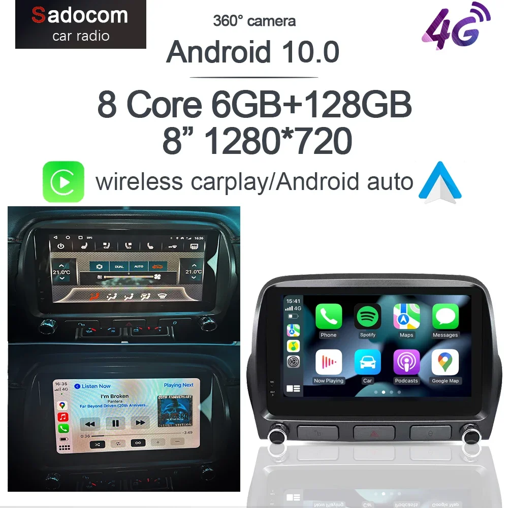 

1280*720 IPS 8"360 Carplay 8G+128G Android 12 Car DVD Player multimedia GPS Stereo autoradio For Chevrolet Camaro 2010-2015