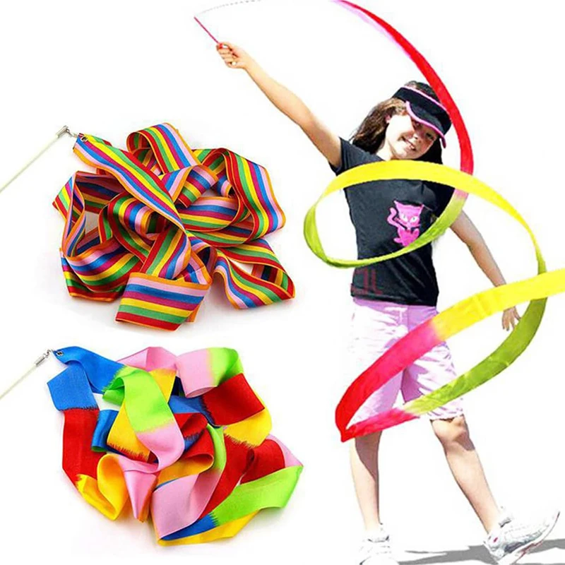 4m Artistic Gymnastics Ribbon with Rod Colorful Children Dance Ribbon Toys Outdoor Sports Toys Performance Props Kids Gifts TMZ