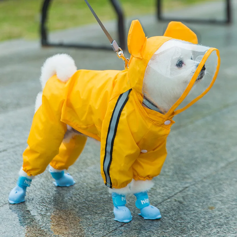 

Pet Hooded Raincoat, Four Legged Waterproof And Tractable Reflective Dog Suit, Outdoor Raincoat For Small And Medium-sized Dogs