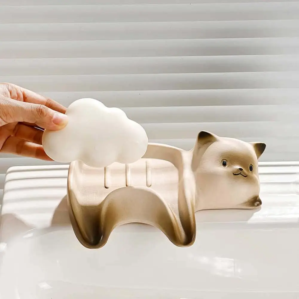 

Cute Siamese Cat Soap Dish - Ceramic Drainable Bathroom Organizer High-End Decorative Holder for Home Decor (1Pc)