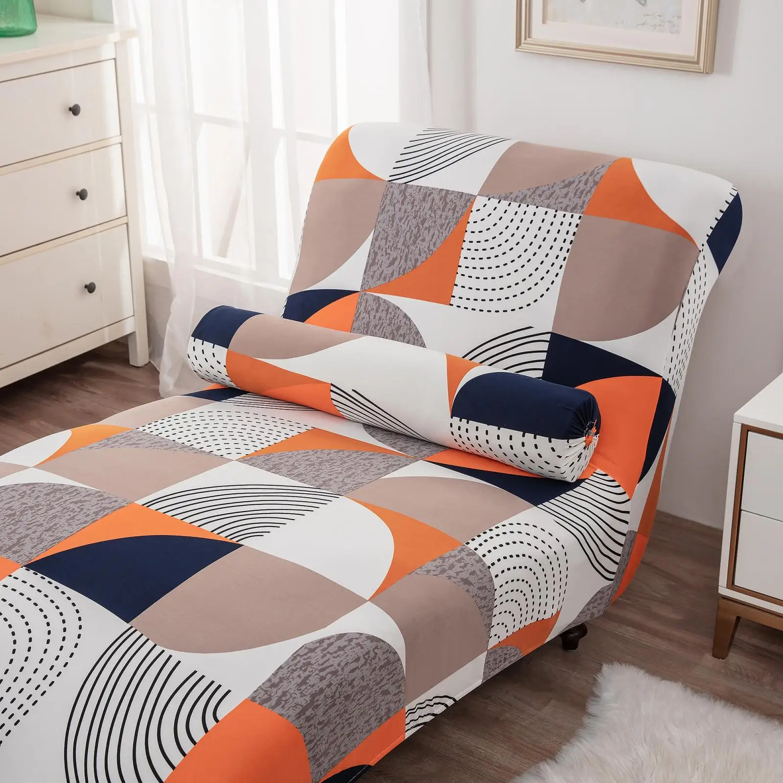 Furniture Slipcover Sofa Stretch Polyester Lounge Chair Cover for Indoor Chaise Lounge Protector