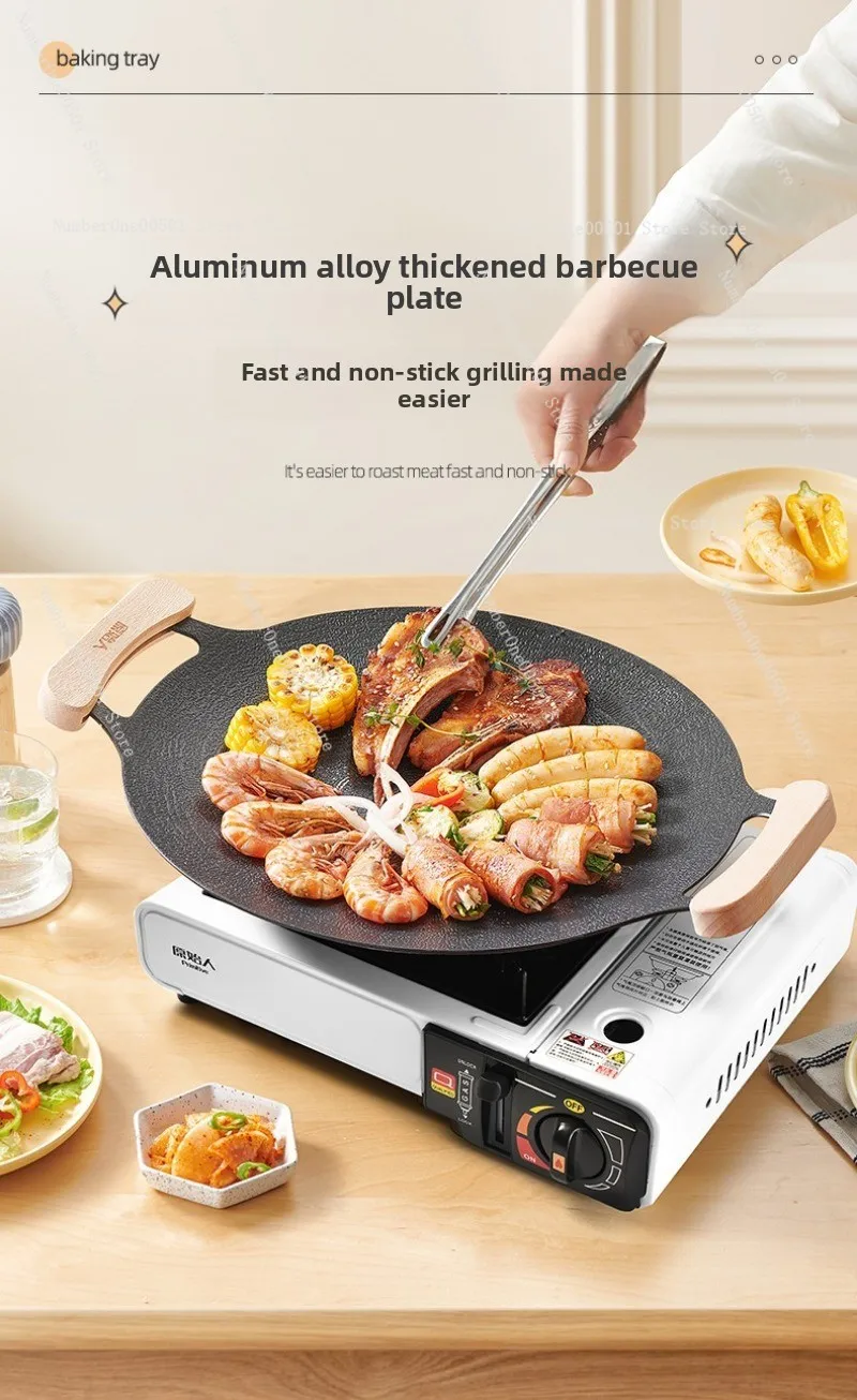 Outdoor camping grilling plate cast iron maifan stone baking plate for gas stove induction cooker