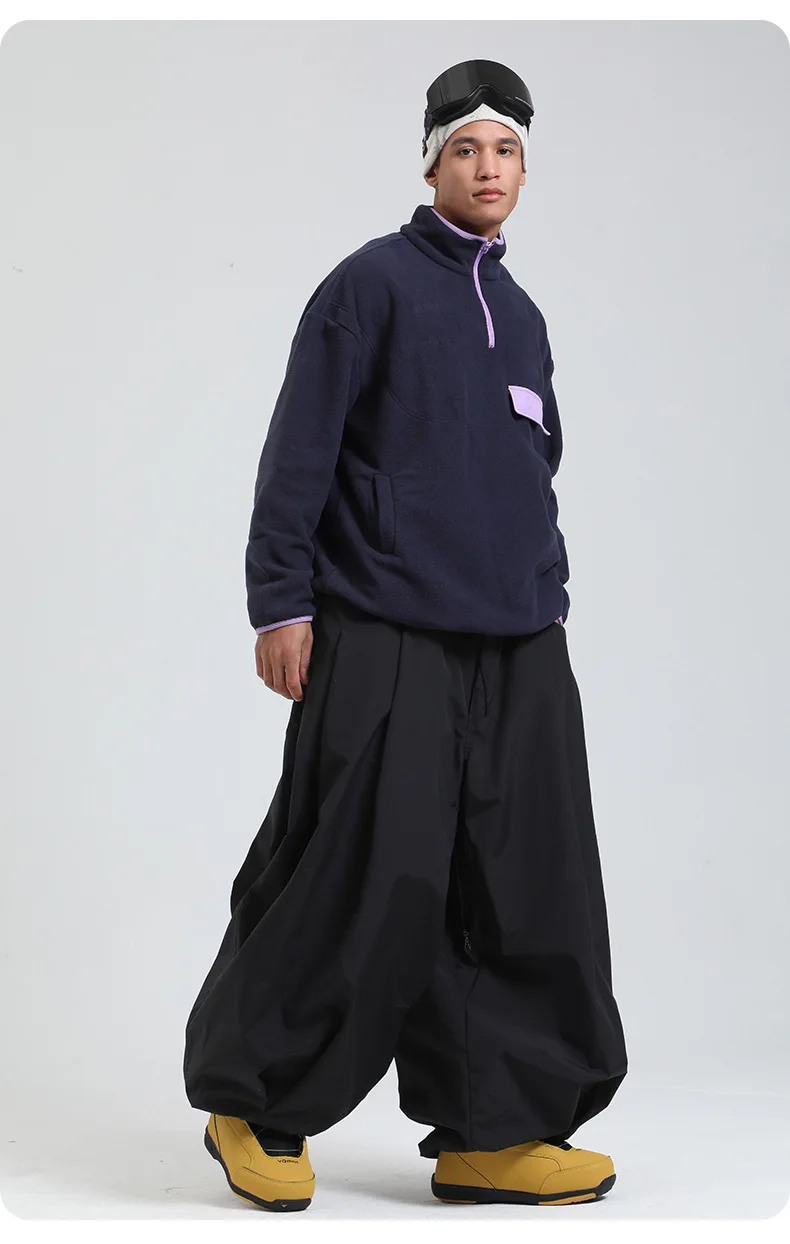 Gsou Snow Негабаритные свободные лыжные брюки Водонепроницаемые теплые ветрозащитные брюки для сноуборда Спорт на открытом воздухе Снежные брюки унисекс Профессиональные