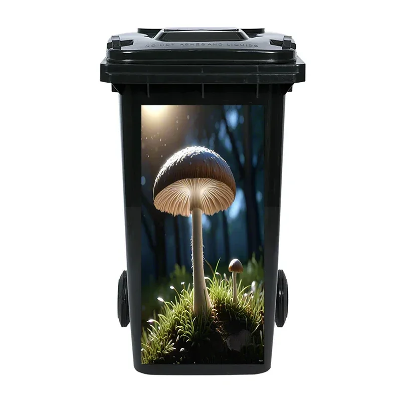 3D Forest Mushroom Printed Trash Can Sticker PVC Waterproof Waste Bin Wallpaper for Rubbish Bin Decor Outdoor Multi-size Sticker