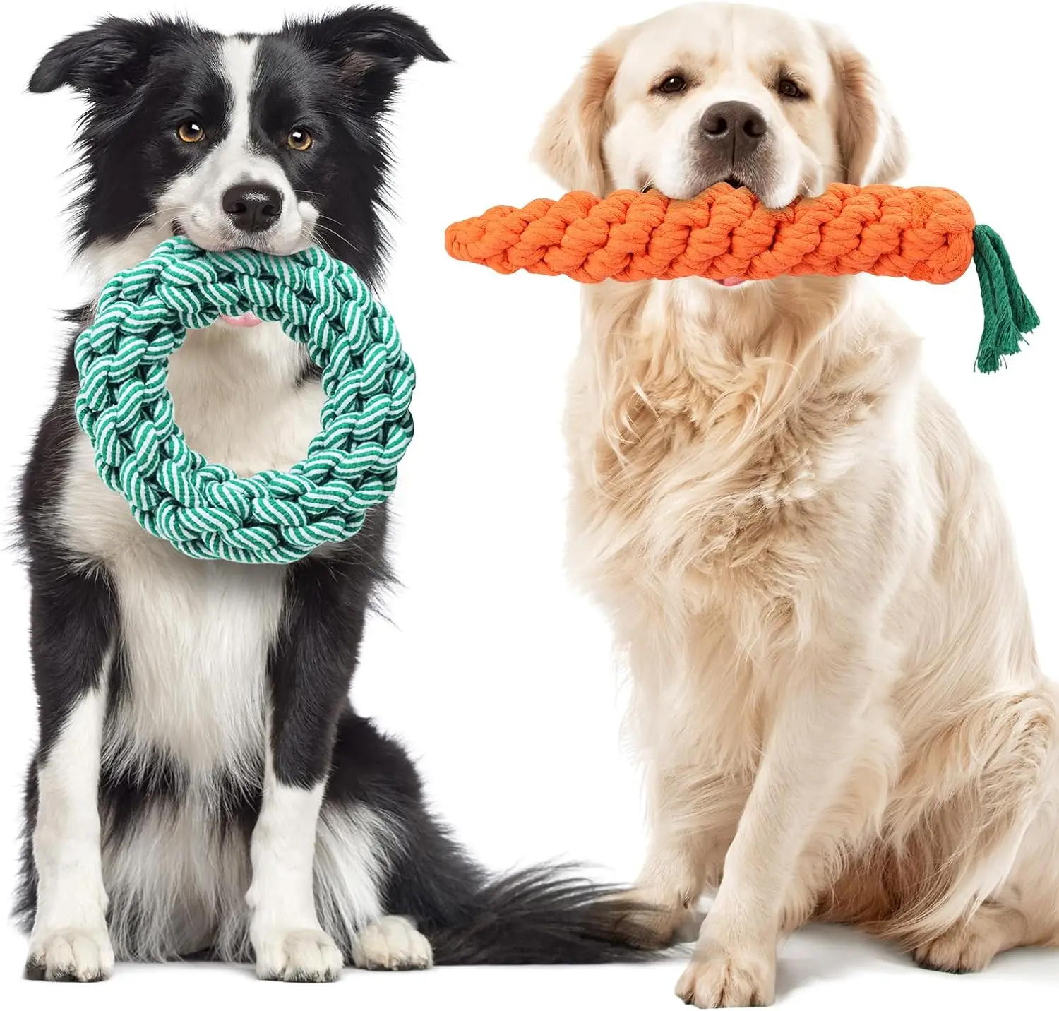 Dog Chew Toys Carrot Knot Rope  Cotton Rope Dumbbell Puppy Cleaning Teeth Chew Toy Durable Braided Bite Resistant Pet Supplies