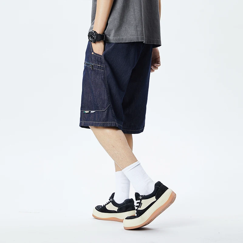 

XY9948 Summer new denim shorts men loose straight summer thin section elastic waist drawstring ice silk casual shorts