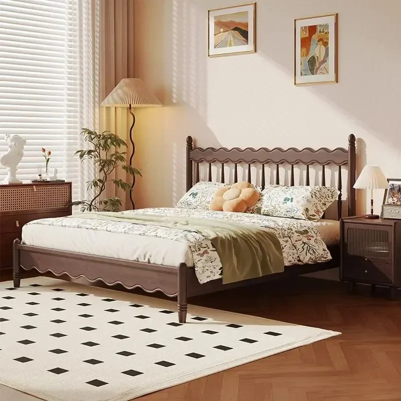 French retro double bed, master bedroom American wooden bed