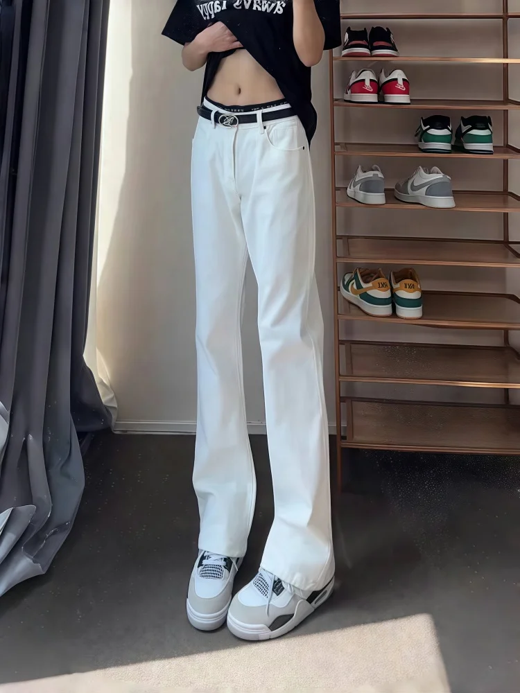 

Cleanfit Белые мужские облегающие джинсы High Street Эластичные длинные прямые джинсы с низкой талией и прямыми штанинами со средней посадкой