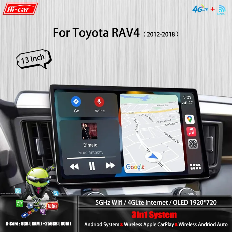 

13" inch Radio 2 Din 4GLTE+Wifi For Toyota RAV4 2012-2018 Car Android Stereo Video Player GPS Carplay Auto Multimedia Stereo