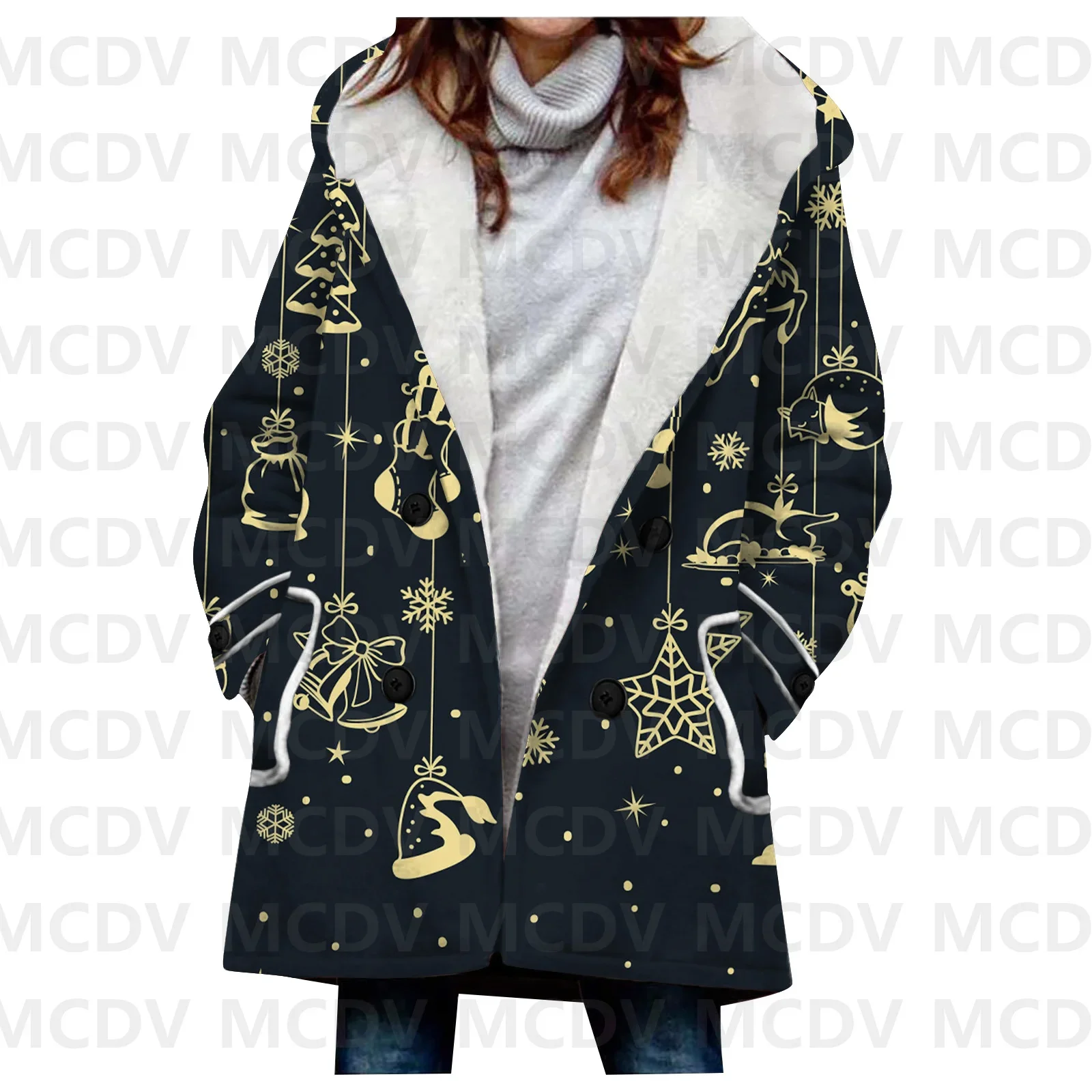 

Christmas 3D All Over Printed Fleece Hooded Cloak Women Thick Warm Coat Women's Winter Warm Overcoat Casual Clothes 12 Color