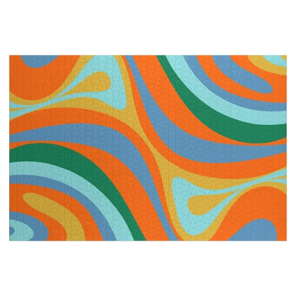 

New Groove Colourful Retro Swirl Abstract Pattern Blue Orange Mustard Green Jigsaw Puzzle Scale Motors Christmas Gifts Puzzle