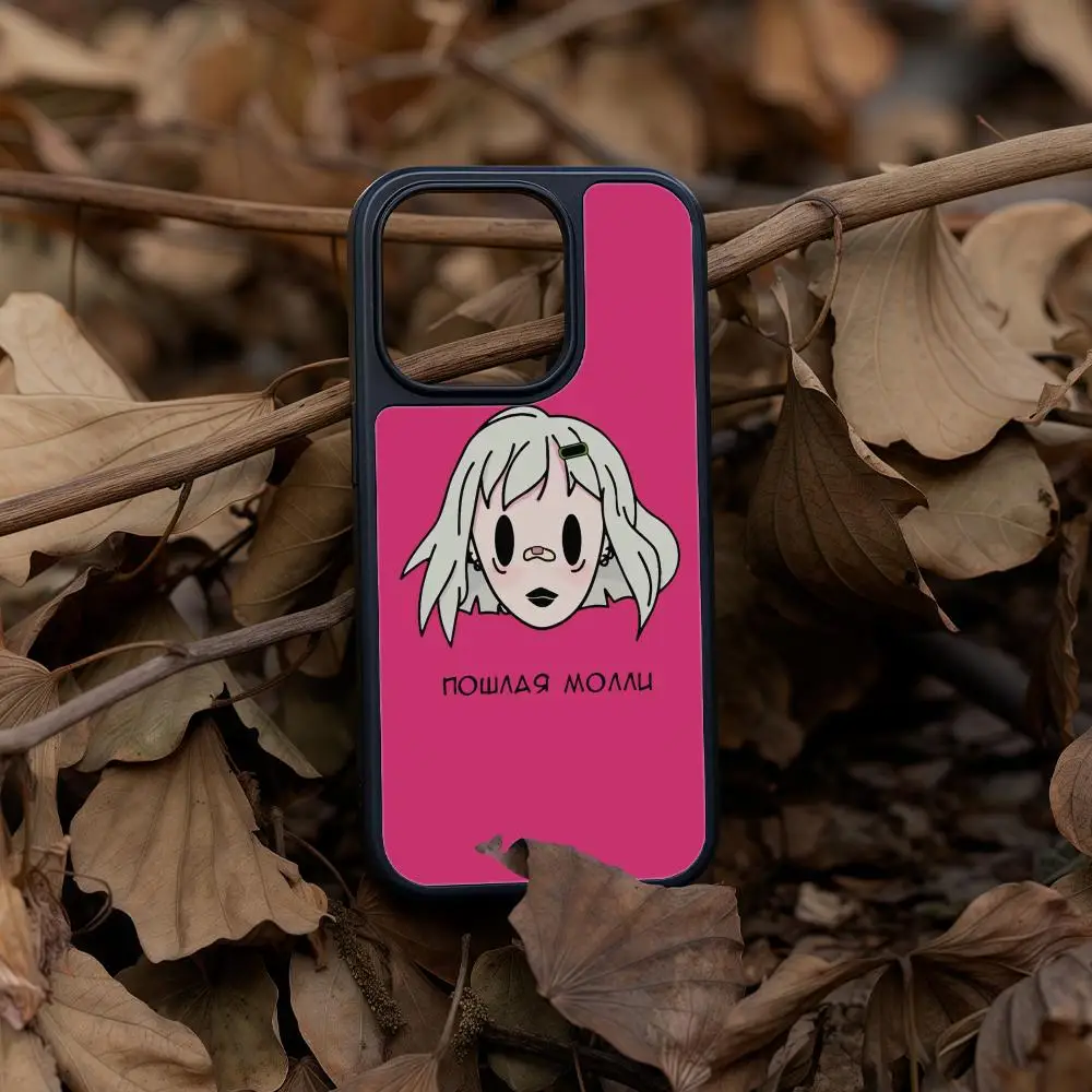 

P-Poshlaya Molly Phone Case For iPhone 17 16 15 14 13 12 Pro Max Plus Black Frame Acrylic Carbon Fiber Hard Shell
