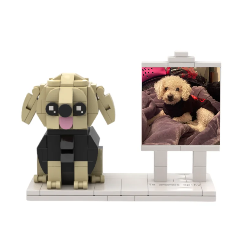 Orangefarbener maßgeschneiderter Baustein für Hunde und Katzen, personalisiertes Mini-Haustier-Ganzkörper, kleines Partikelfoto für 1, Person.