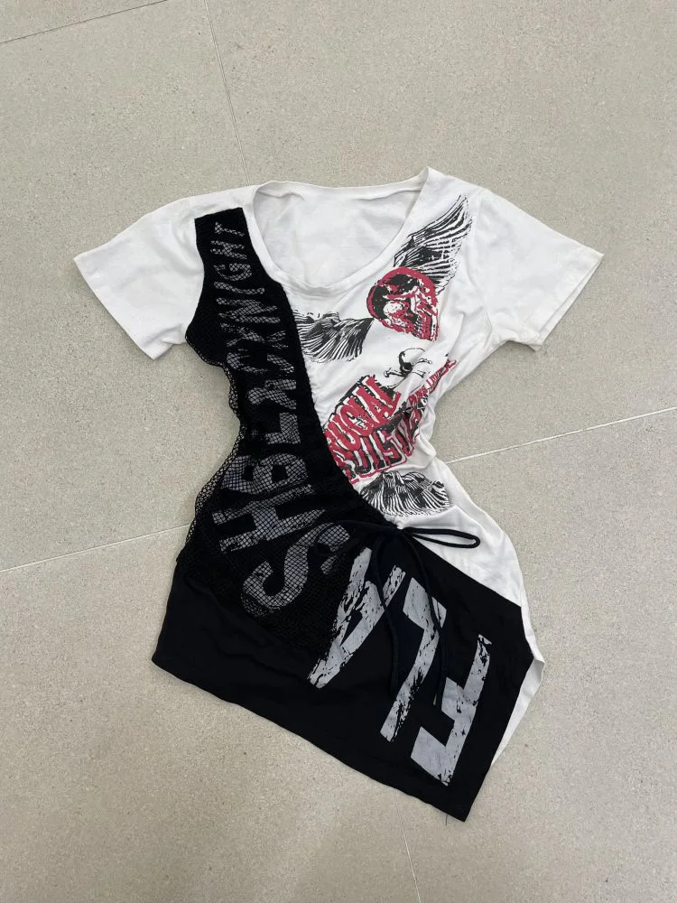 Original Faionable Unique White Top Summer New Design Beautiful irt Casual Sle Universal Fit Slimming Cotton Blend Print