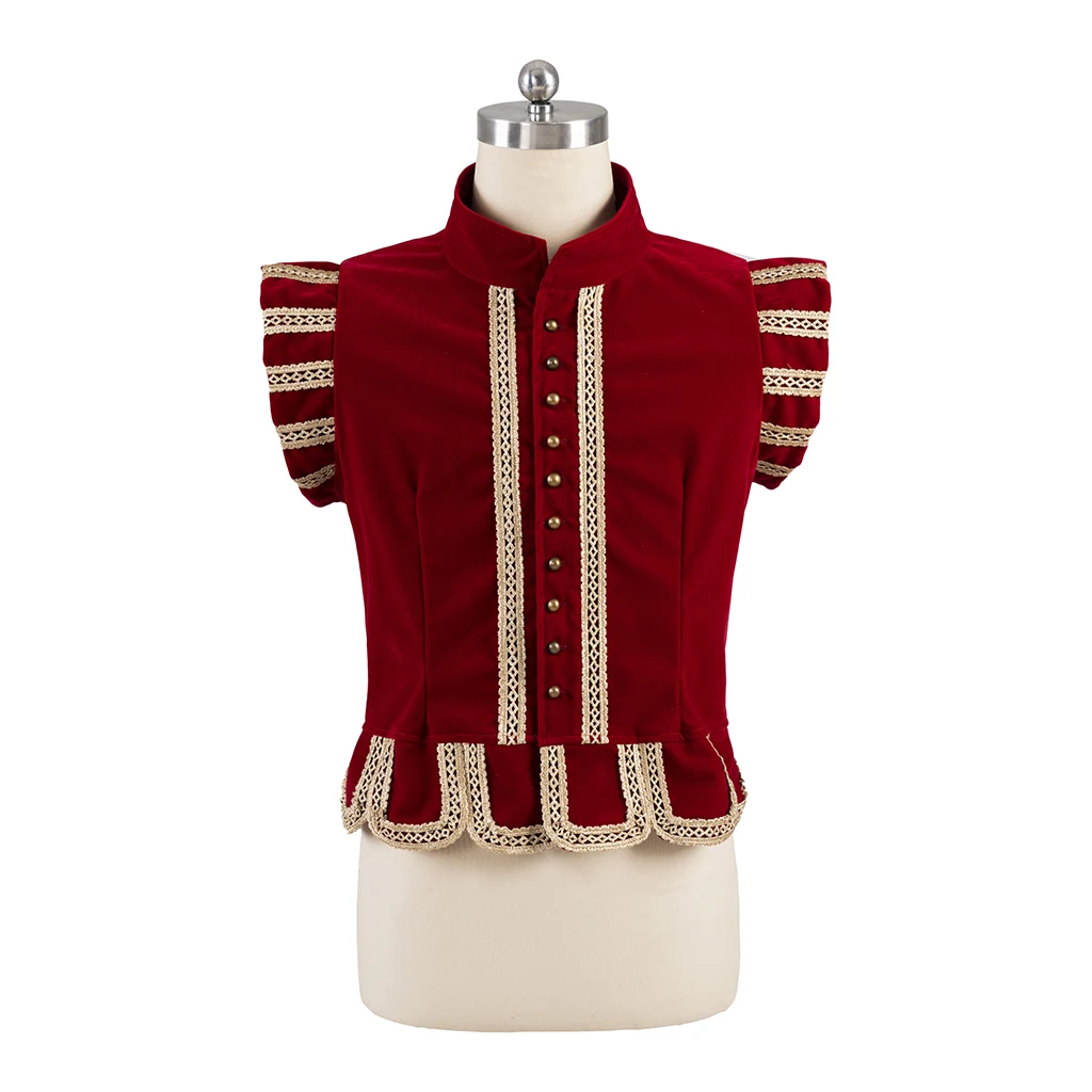 

Adult Men Renaissance Tudor Period Elizabethan Costume Medieval Colonial Red Vest Victorian Royal Noble Prince Waistcoat Costume