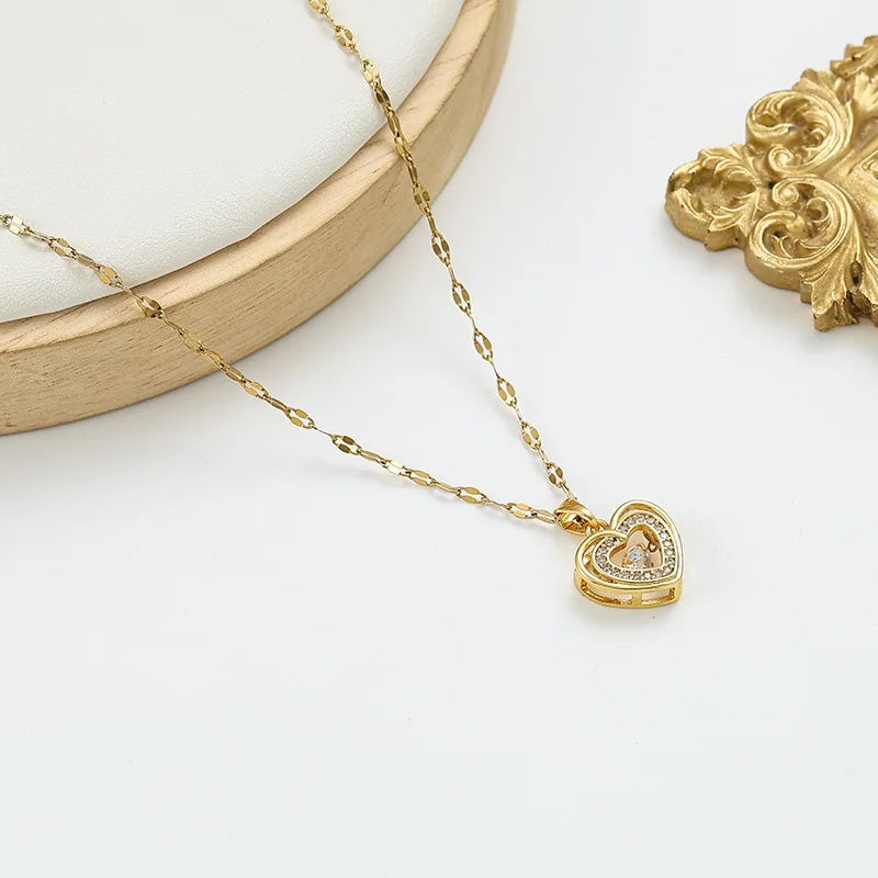 Women Titanium Steel Dainty Heart Pendant Necklace European Fashion Light Luxury Niche Design Elegant Statement Neck Jewelry