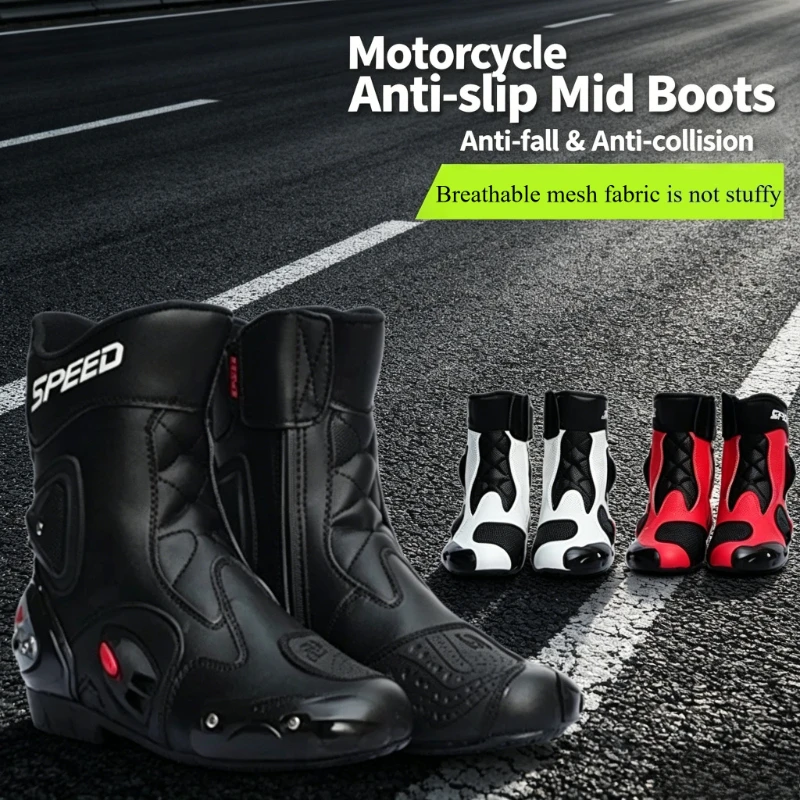

Men Motorcycle Boots PU Leather Motorsport Riding Racing Boots Motocross Motorbike Riding Mid-Calf Boots Shoes