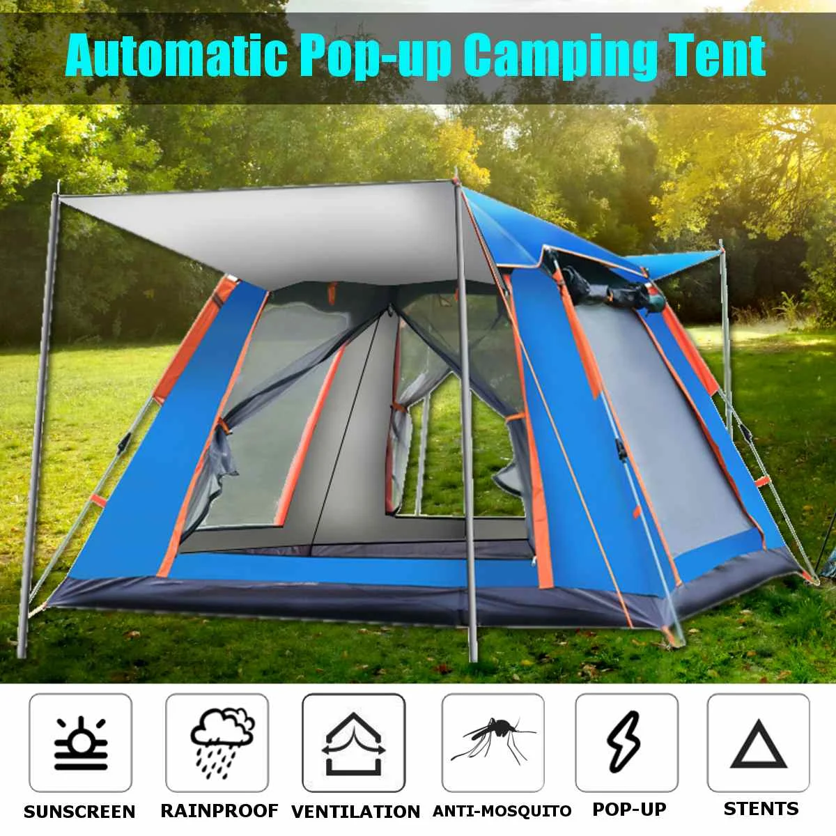 4-5 Outdoor People Throw Tent Automatic Tents Double Layer Camping Hiking Tent 4 Season Outdoor Large Family Tents Waterproof