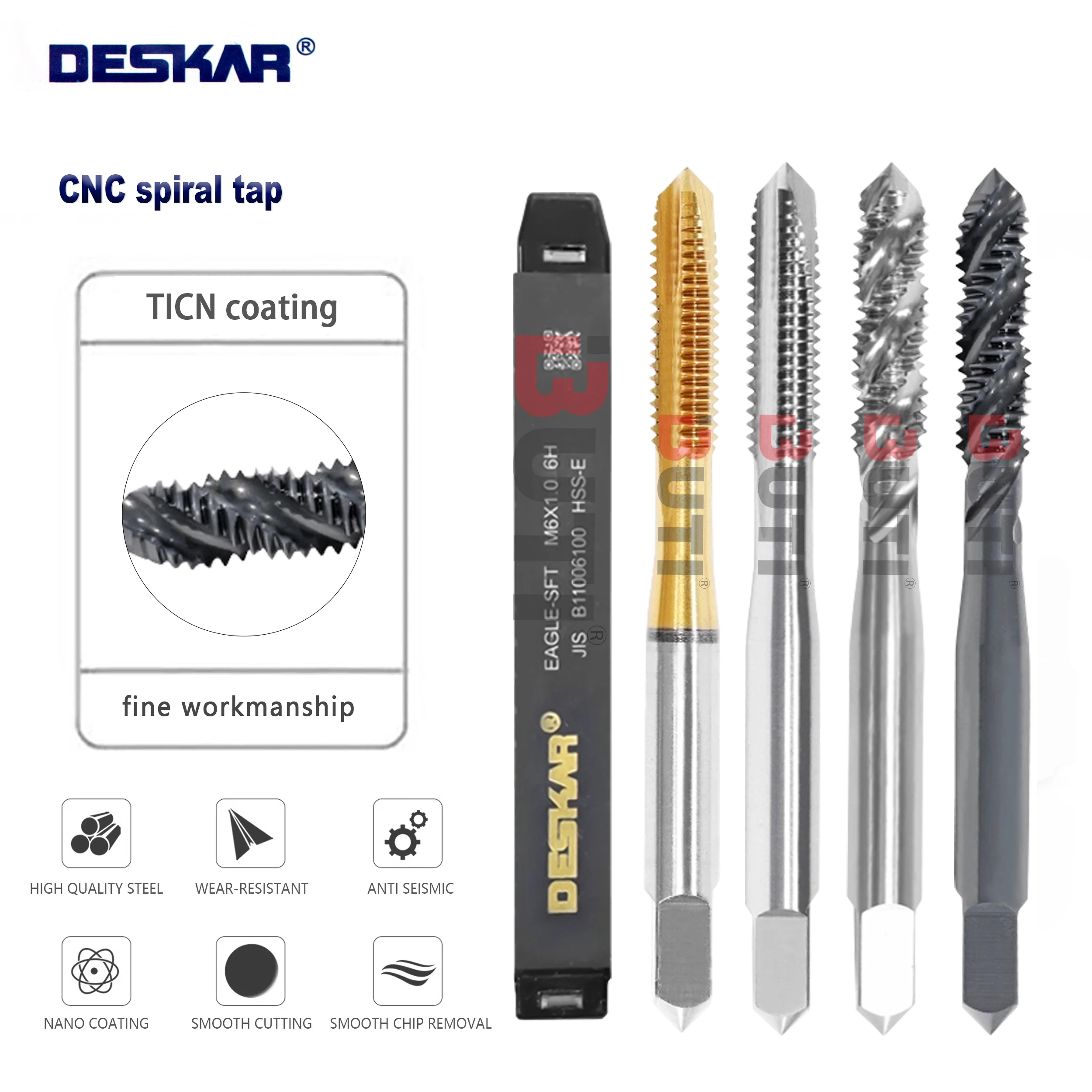 DESKAR CNC-draaibank met schroefpunt Tap M3/M4/M5/M6/M8/M10/M12 Rechte groef en anti-seismisch en anti-shake boor aan de tips