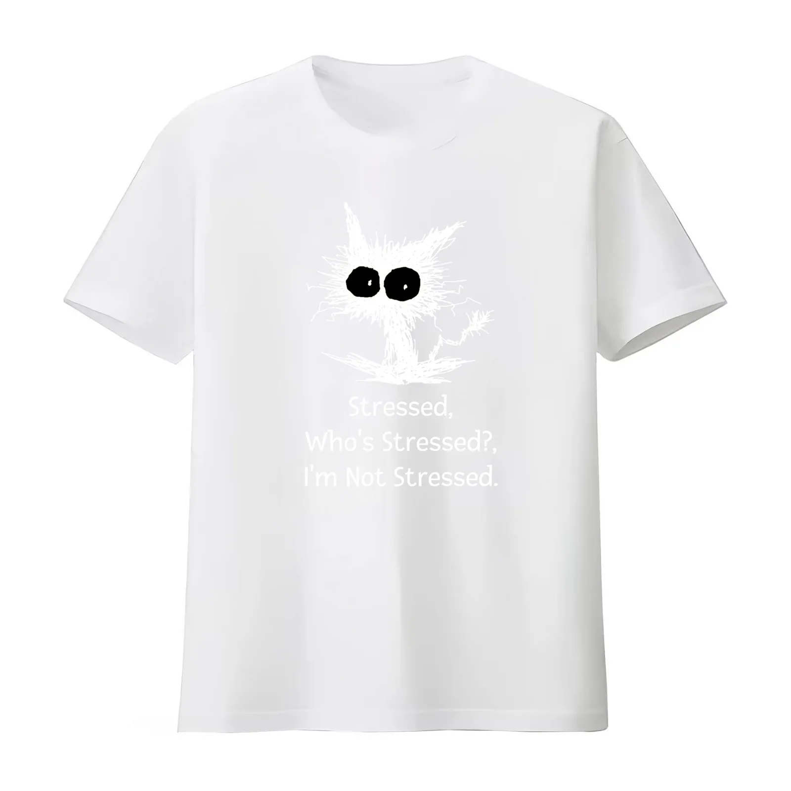 Stressed Who's Stressed? I'm Not Stressed Funny Cat T-Shirt Summer Casual Cotton Tee Oversized Streetwear Tops 100% Cotton