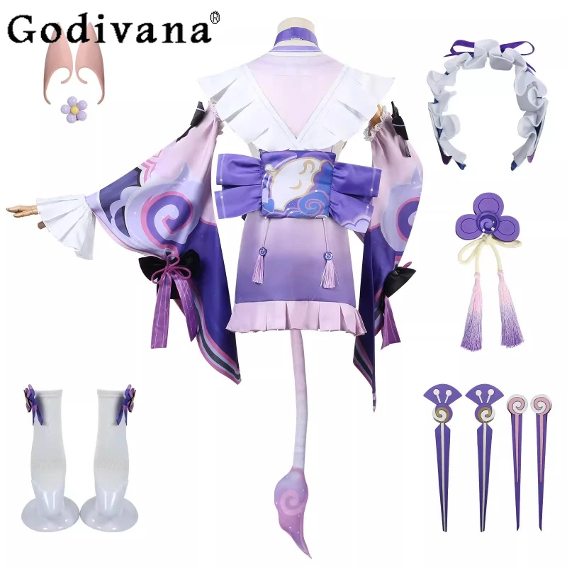Full Set Purple Dress for Women Uniform Outfits Cosplay Costume Carnival Halloween Anime Dress with Wig & Props