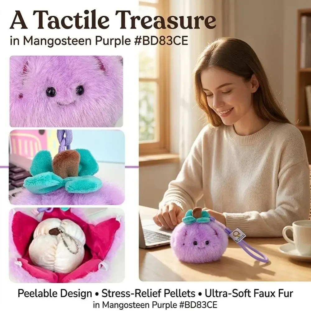 Peelable Design Fruit Soft Filled Kawaii Style Orange Keychain Stress Relief Fidget Furry Texture Simulation Food for Girls