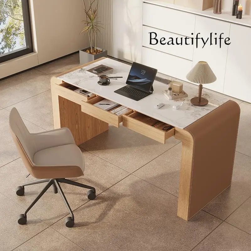 مكتب بلاطة صخرية إيطالية بسيطة وحديثة وبسيطة على طراز خشبي من خشب الرماد المنزلي