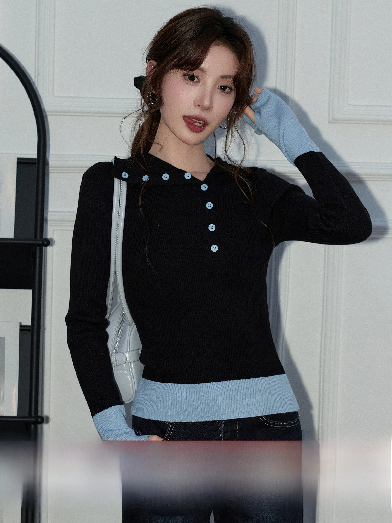 

Корейский вязаный свитер с длинными рукавами для женщин, V-образный вырез, на пуговицах, уникальный цвет, коллекция Весна, мягкая ткань, повседневный стиль